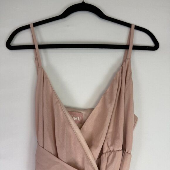 Show Me Your MuMu Liz Maxi V Neck Mock Wrap Slit Dress Dusty Blush Crisp L - Picture 5 of 10